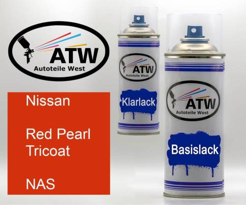 Nissan, Red Pearl Tricoat, NAS: 400ml Sprühdose + 400ml Klarlack - Set, von ATW Autoteile West.